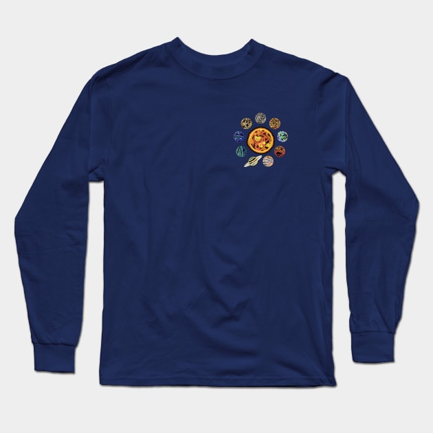 Electric Solar System Neon Sun and Planets Top Left Long Sleeve T-Shirt by gkillerb